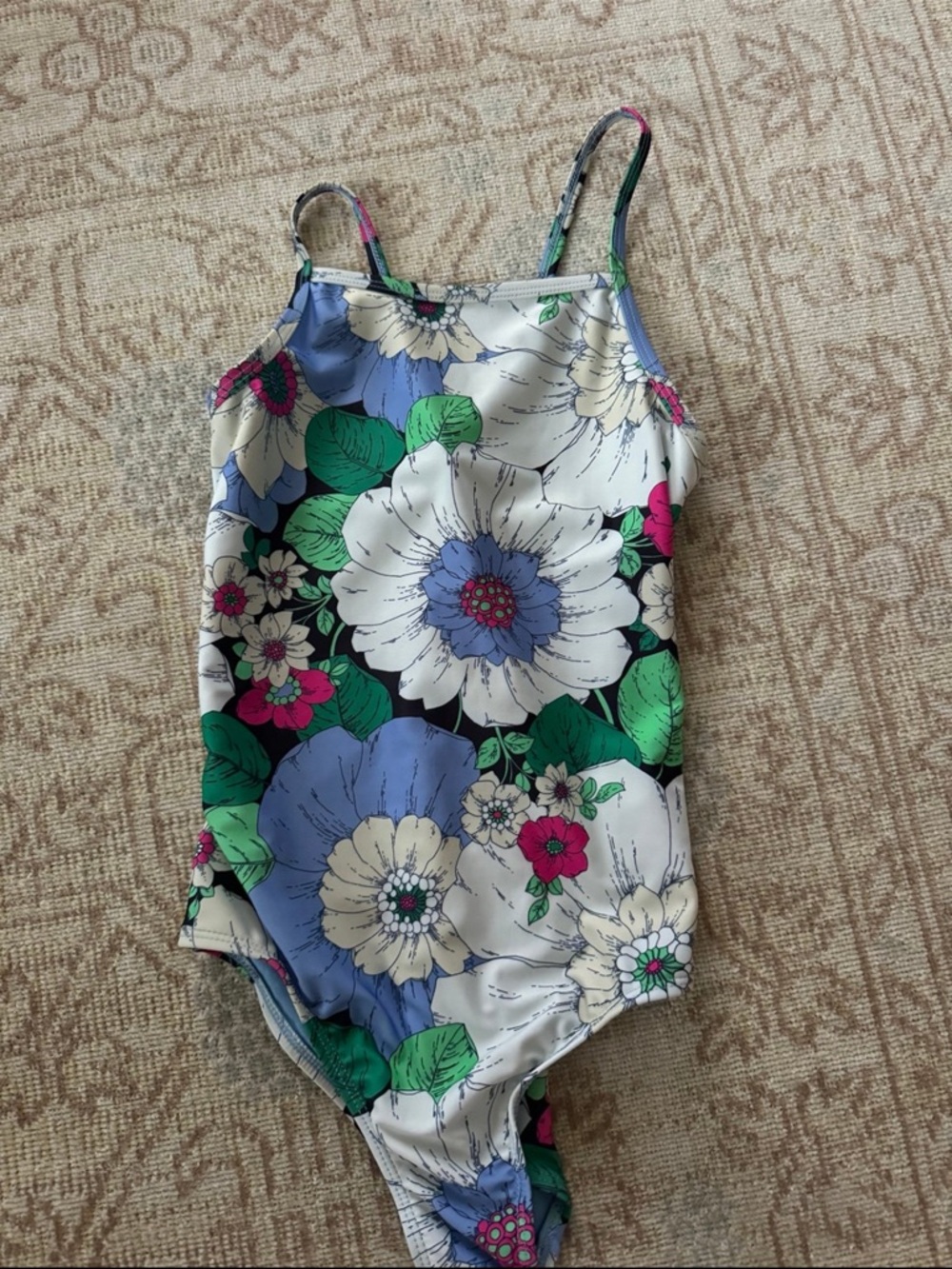 Gap Kids Girls Floral One-Piece Swimsuit in White, Blue & Green
